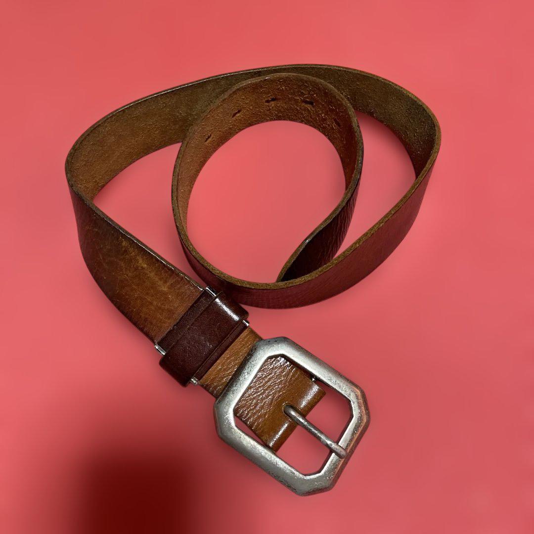 RRL ダークブラウン レザー ベルト 八角形バックル エスト-1961 ブラウンレザー八角形バックルベルト - メルカリ