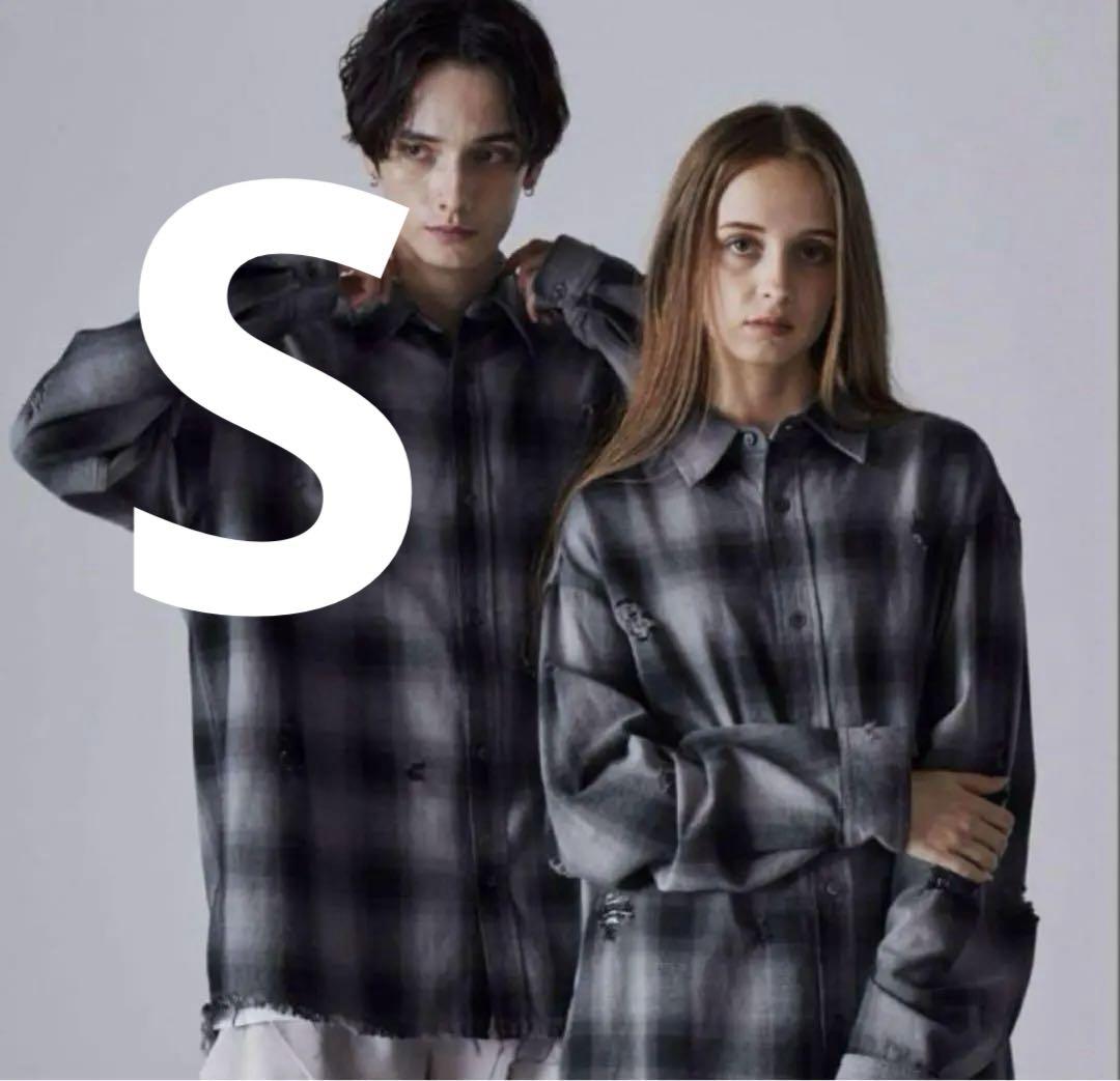 完売品　CLEL ヴィンテージデザイン ダメージチェックシャツ ブラック系　S