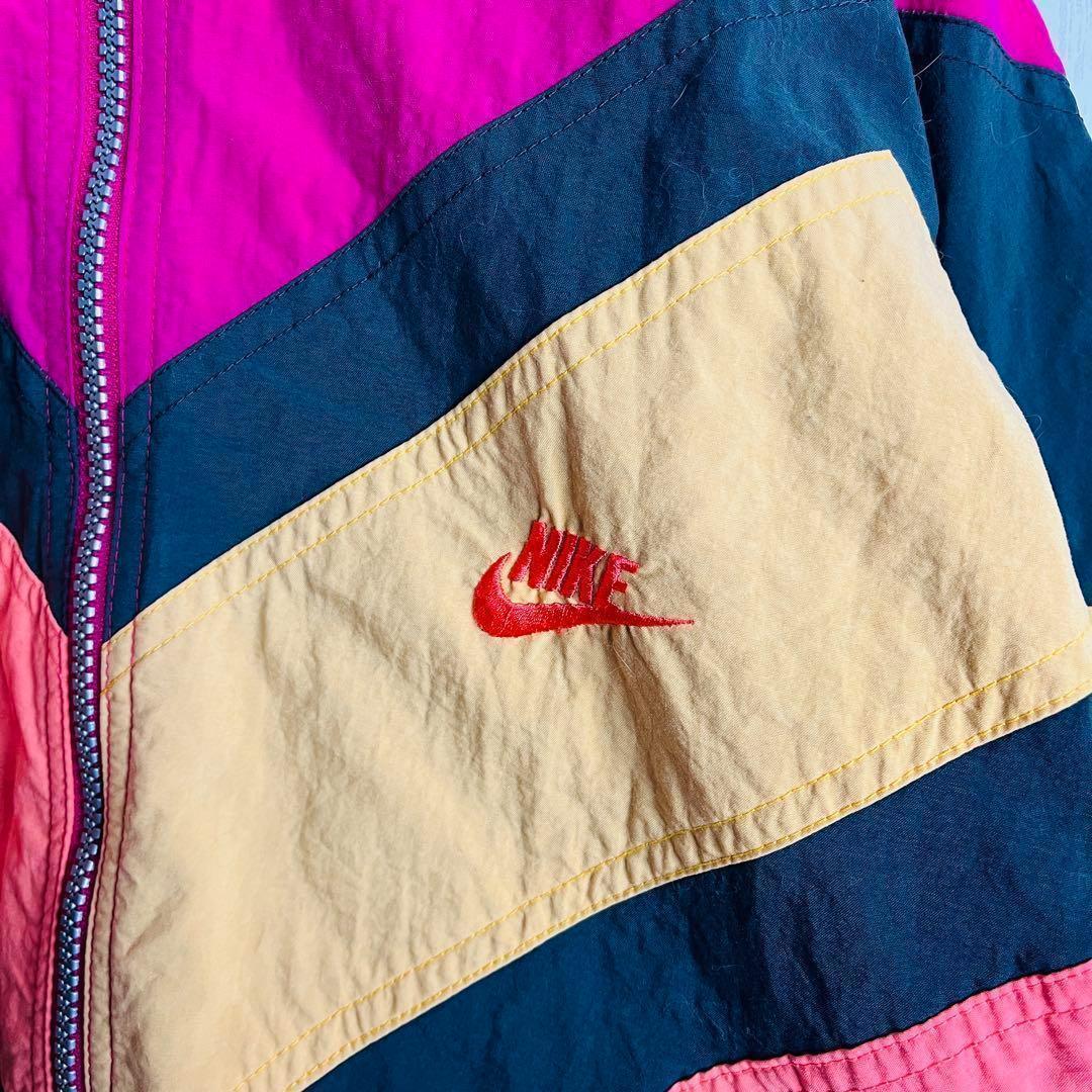 【90’s】ナイキ☆マルチカラーワンポイント刺繍ロゴナイロンジャケット 銀タグ