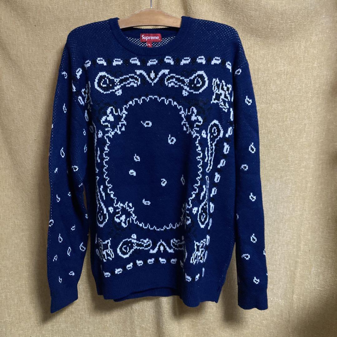 Supremeシュプリーム ニット ペイズリー ブルー XL