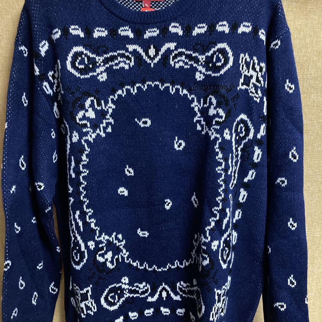 Supremeシュプリーム ニット ペイズリー ブルー XL