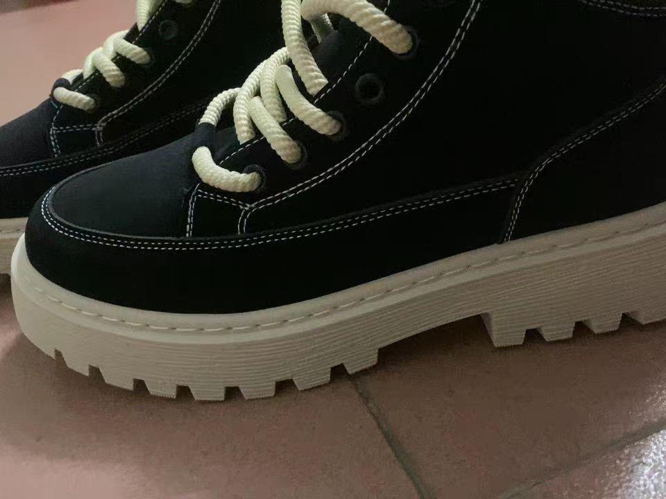 ネイビー スエード 厚底 ハイカットスニーカー