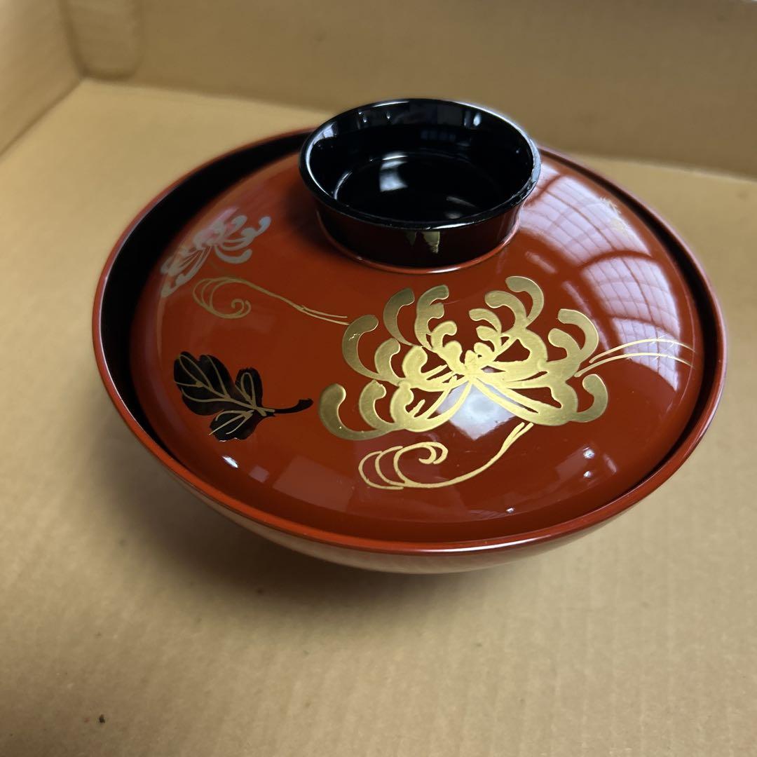 赤色 漆器 蓋付き椀 10個セット