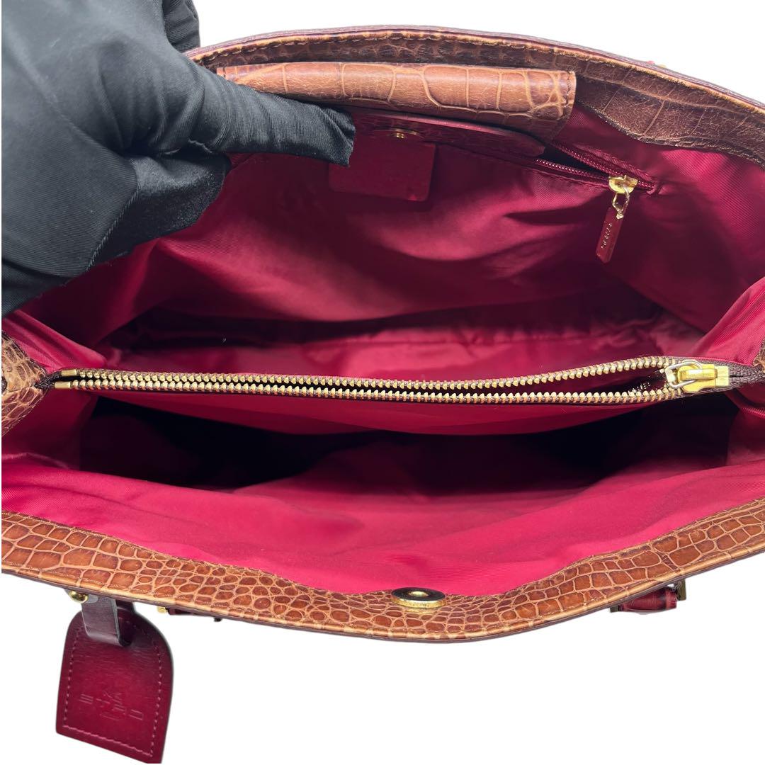 ETRO エトロ トートバッグ 肩掛け クロコ型押し A4可能 レザー ロゴ金具 ETRO クロコダイル 型押し トートバッグ A4収納可 レッド 0188