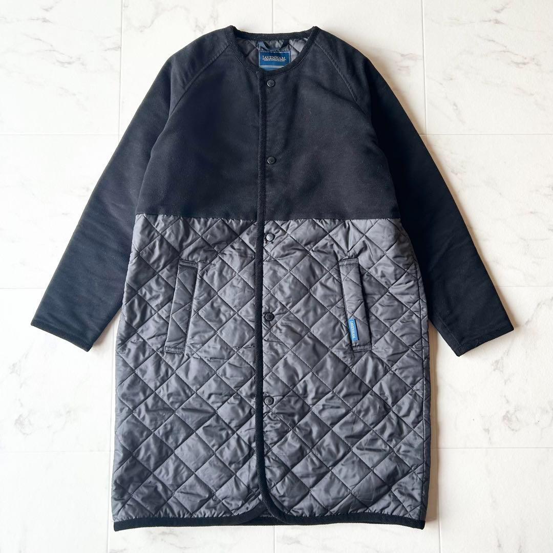 LAVENHAM｜ノーカラー キルティング コート イブシャム