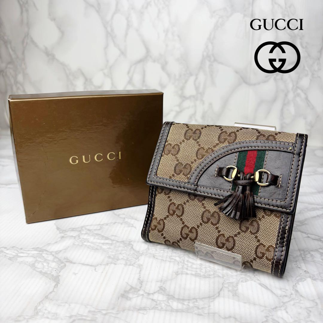 06 美品 GUCCI シェリーライン 二つ折り財布 GGキャンバス nw8