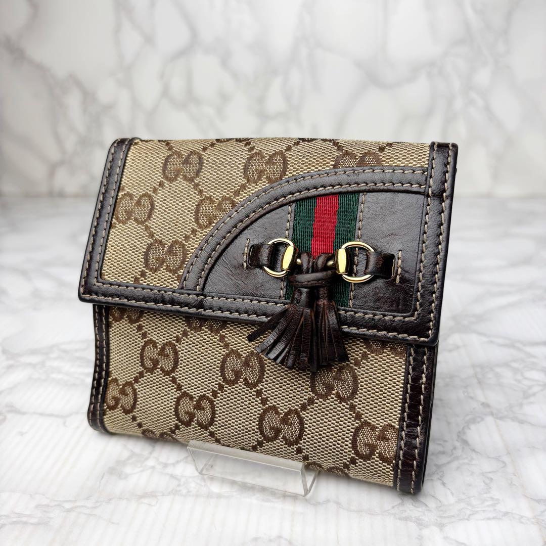 05 GUCCI 美品 シェリーライン 二つ折り財布 GGキャンバス g8 GUCCI 二つ折り財布 シェリーライン GGキャンバス