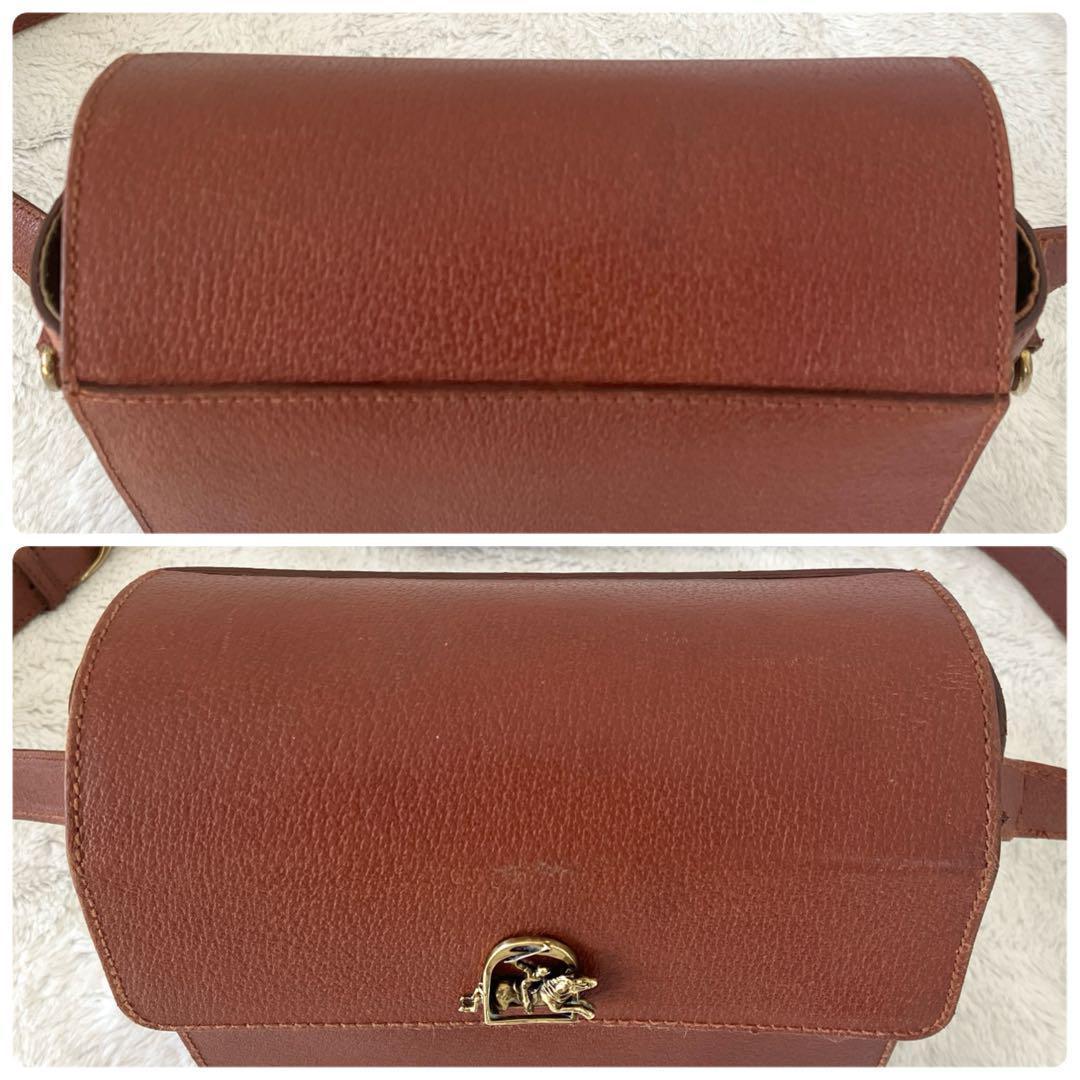 【美品】ポロ ラルフローレン ハンドバッグ シボ革 ブラウン ゴールド金具 ヴィンテージ RALPH LAUREN ラルフローレン クラッチバッグ