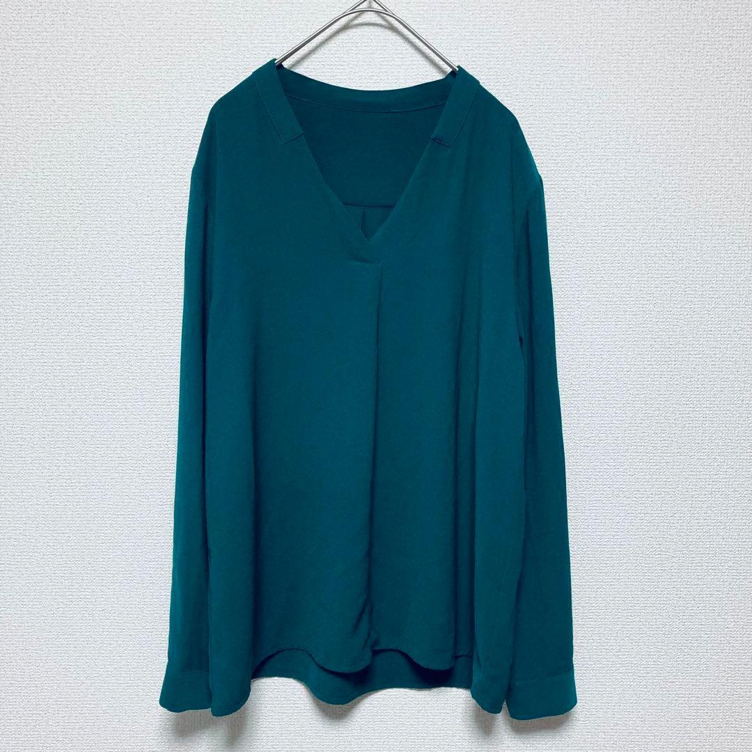 シスベイル （38） Vネックトップス　プルオーバー　シフォン　グリーン