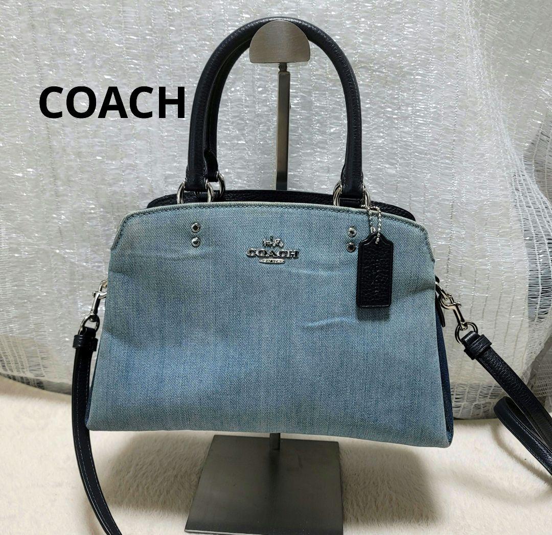 COACH コーチ 2way デニム ショルダーバッグ 斜めがけレザー ネイビー