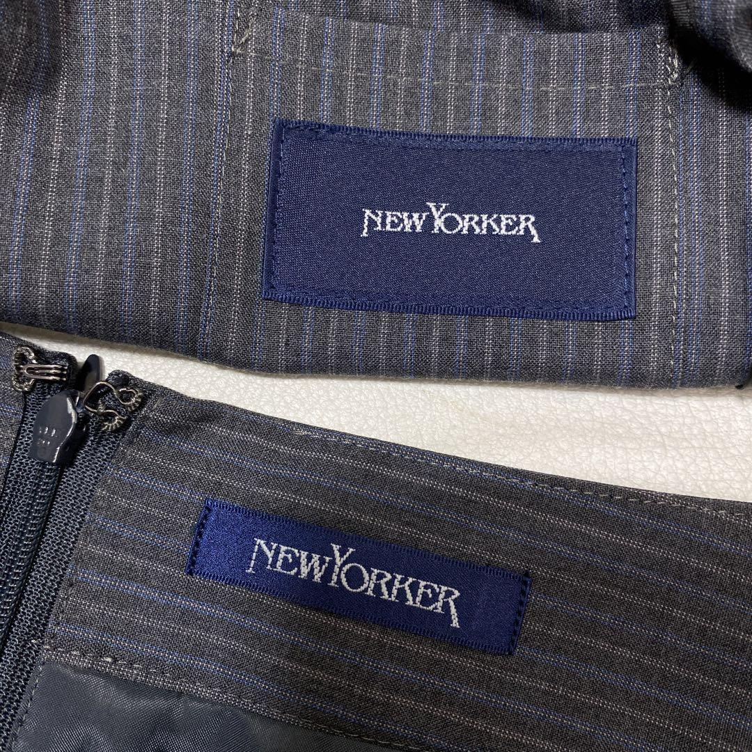 美品 NEW YORKER ストライプ スカートスーツ セットアップ 15号