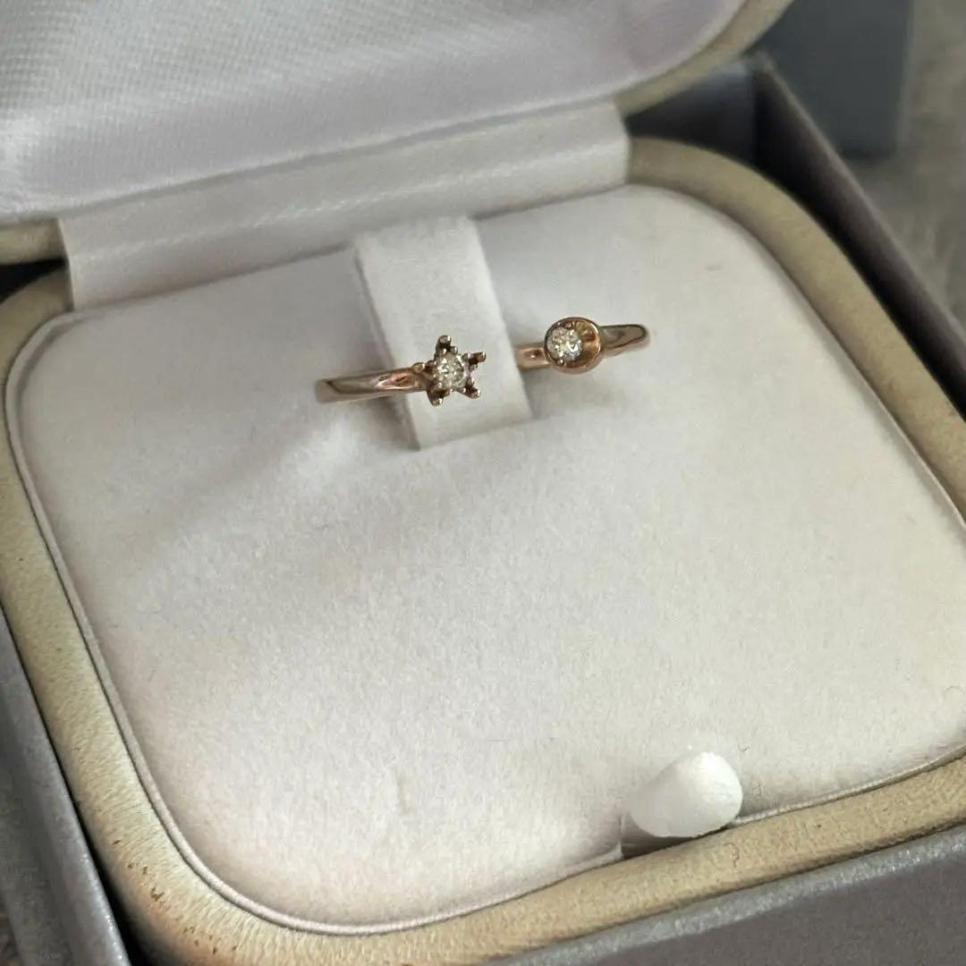 美品 K18 STARJEWELRY ダイヤモンド 指輪 オープンリング 9号