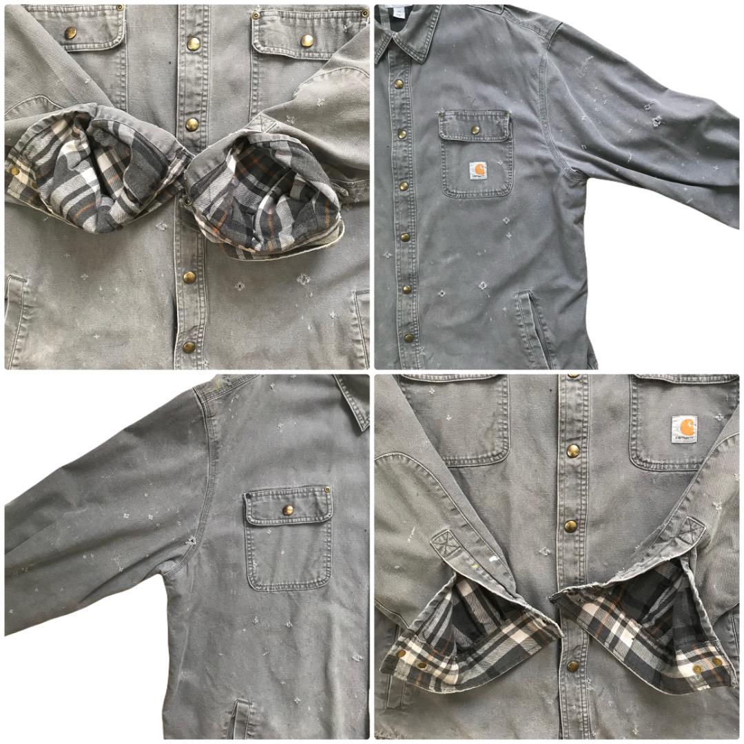 雰囲気抜群 Carhartt カーハート ワークシャツ 灰 2XL 古着 ボロ