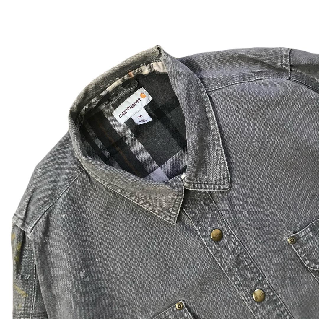 雰囲気抜群 Carhartt カーハート ワークシャツ 灰 2XL 古着 ボロ