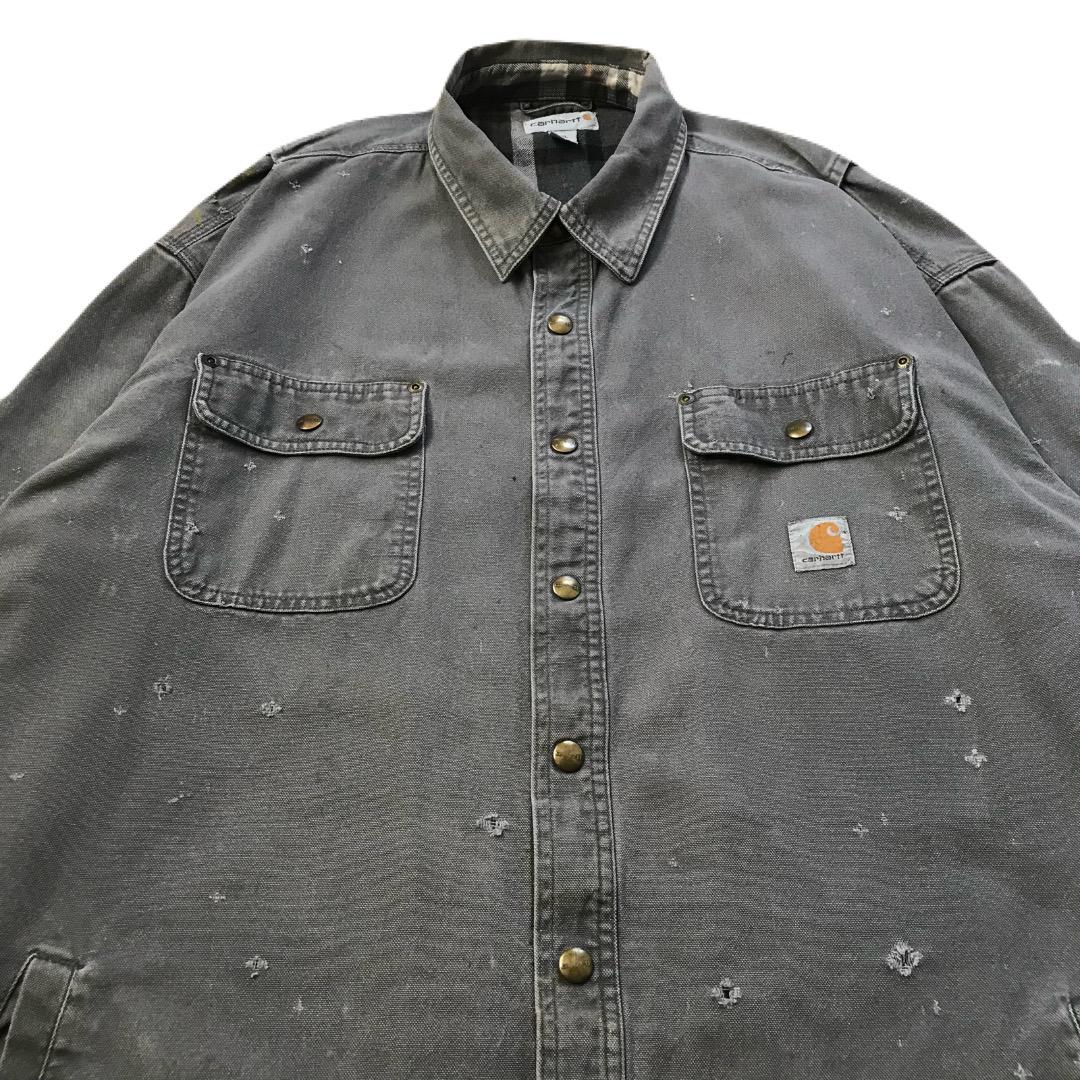 雰囲気抜群 Carhartt カーハート ワークシャツ 灰 2XL 古着 ボロ