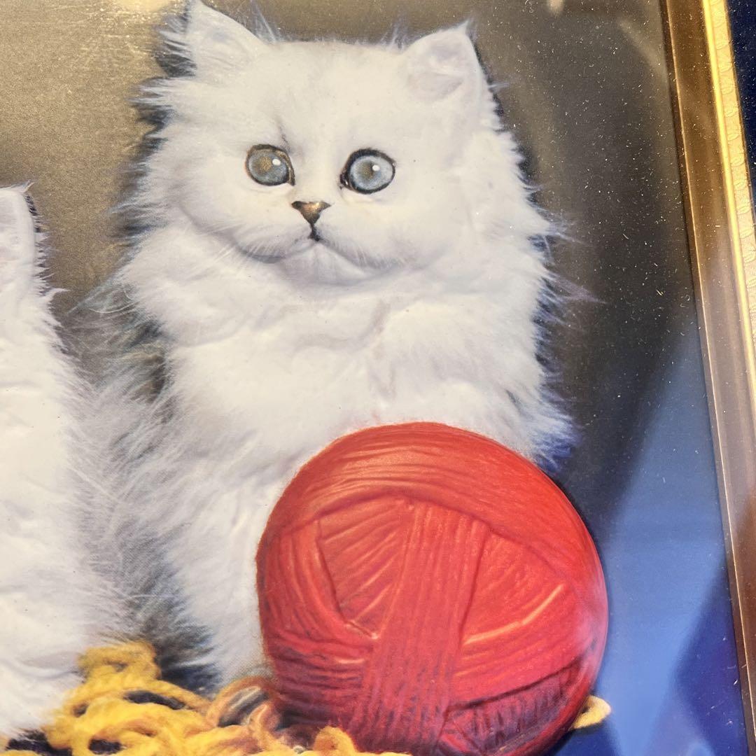 絵画 動物 額付！ 高級感立体額 クォーツ時計付 猫 二匹 アート 美術品 住まい
