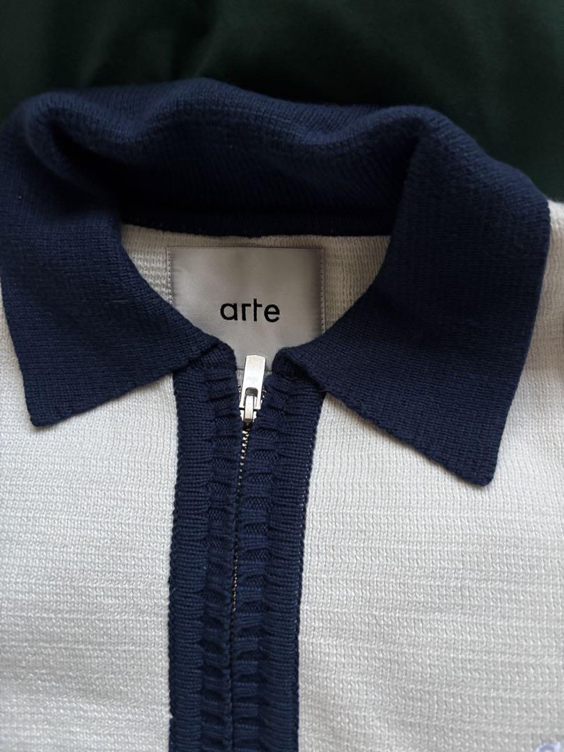 arte ジッパー付きニットセーター ホワイト/ネイビー　L
