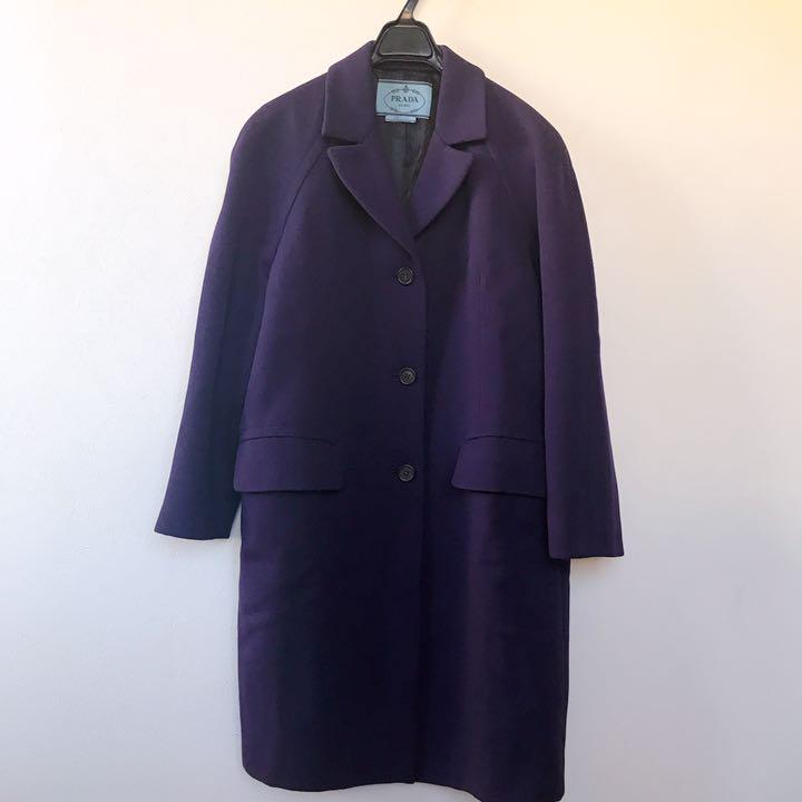 お得特価 希少プラダPRADAチェスターコート紫パープルm程度 古着系ニット ウール JGxYO-m76332178671 正規店低価