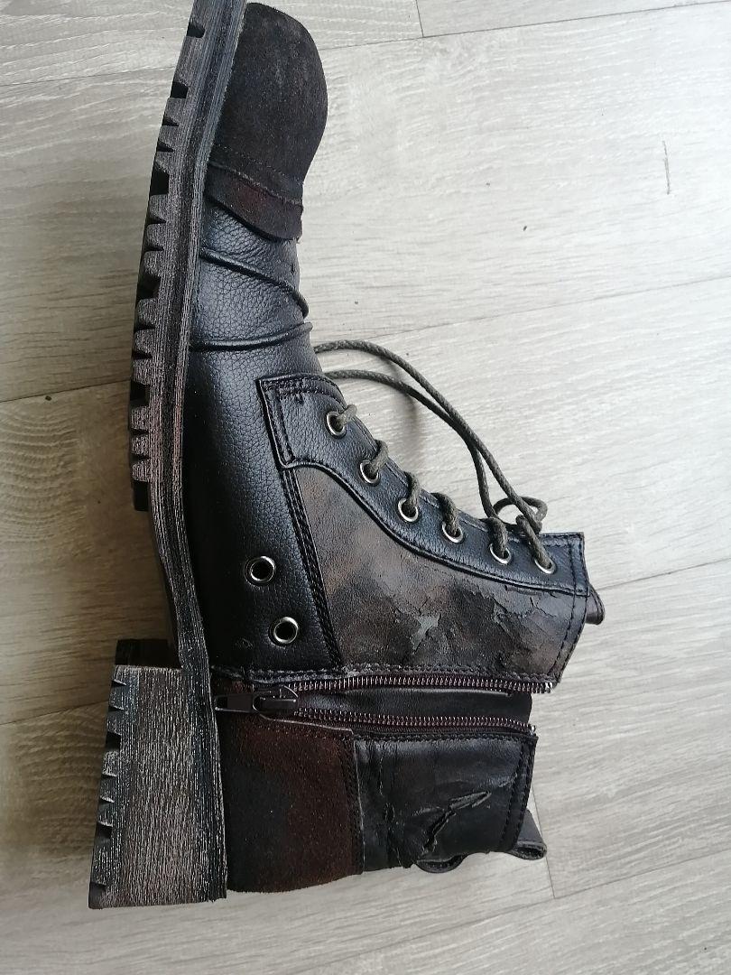 レザー ハーフブーツ 黒 ジッパー付き
