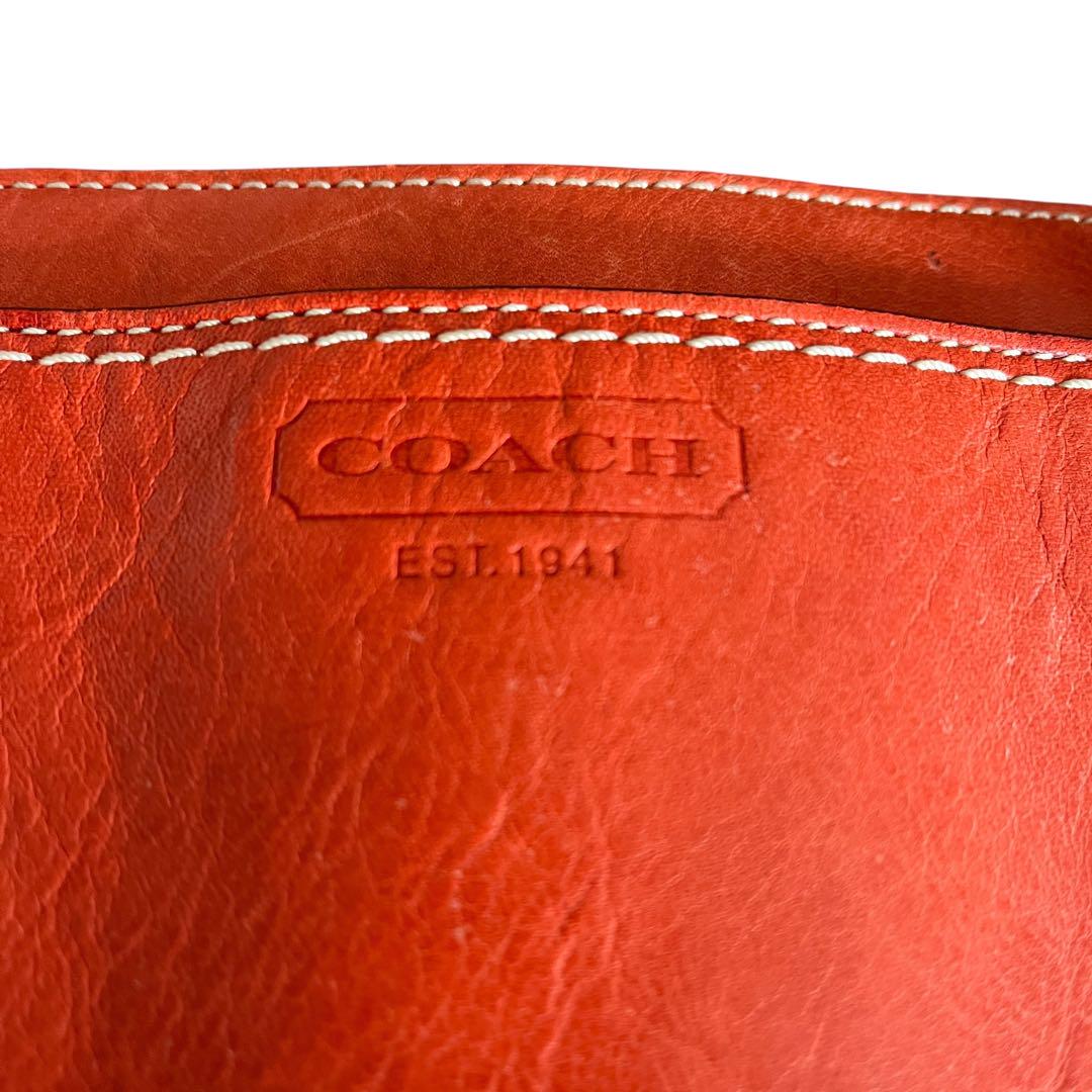 美品】COACH コーチ トートバッグ オレンジ レザー 通勤 A4収納