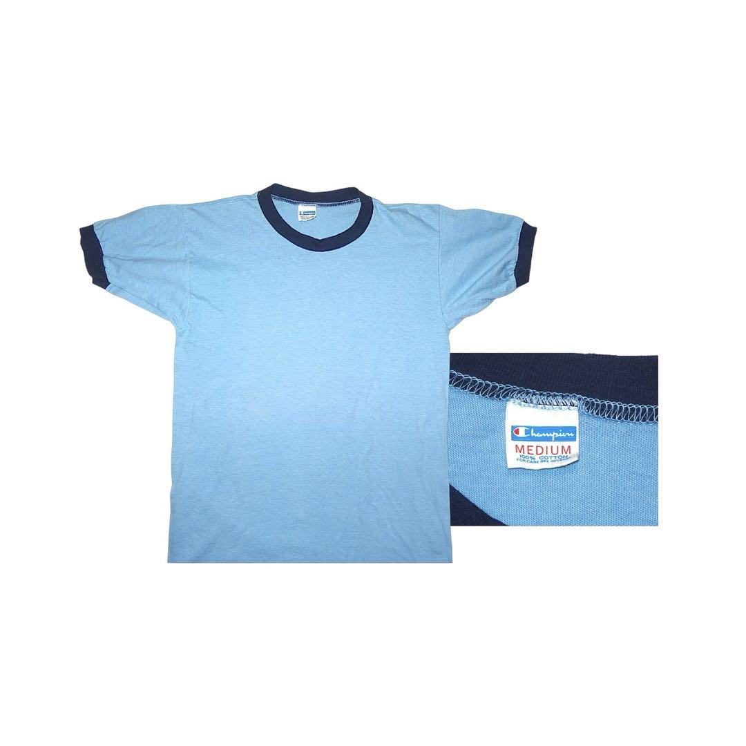 ▪️ 70’s CHAMPION TEE ブランクボディ リンガー 無地 水色 青