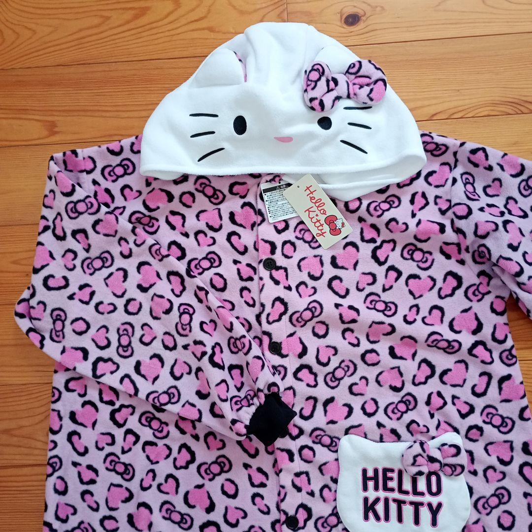 新品★HELLO KITTY 着ぐるみ★ルームウェア・パジャマ フリーサイズ SAZAC 着ぐるみ パジャマ 大人用 フリース 豹キティ サンリオ