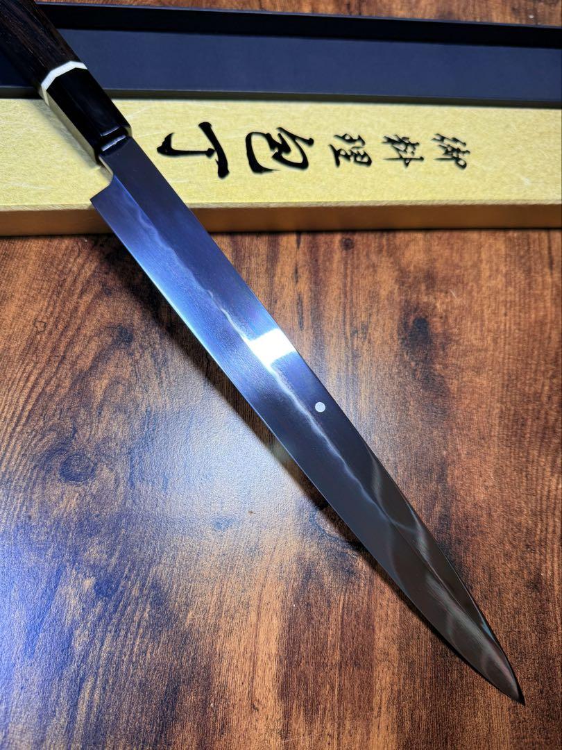 池田美和氏　刺身 柳刃　本焼 青紙スーパー　全鏡面　尺　包丁　黒檀水牛八角柄