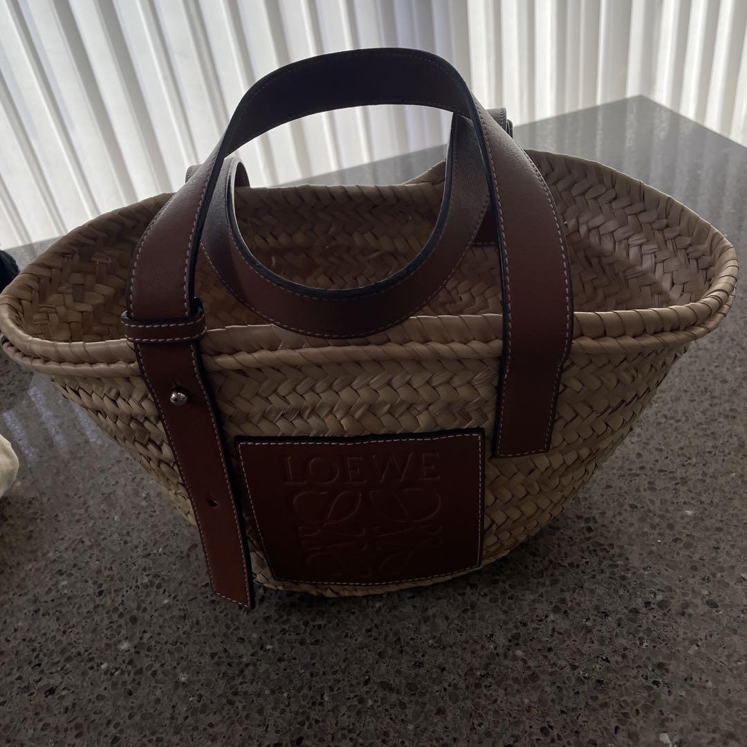 LOEWE かごバッグ　ストロー　レザー 袋付き　ロエベ