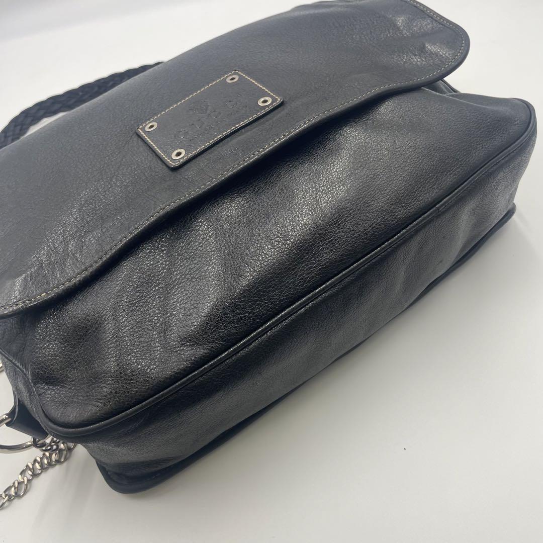 極美品✨GUCCI オールレザー  ショルダーバッグ クロスボディ編み込み 黒