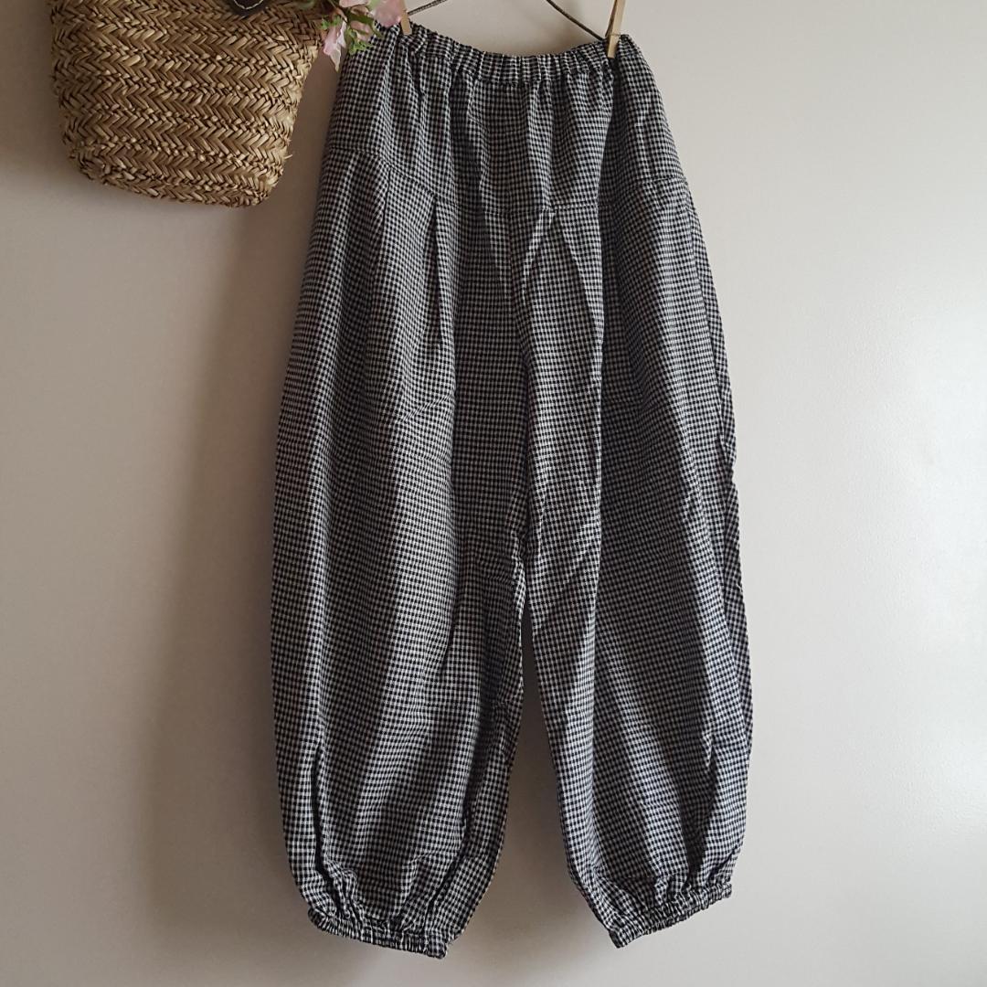 新品　SM2☆チャコール／綿麻切替タックボリュームパンツ