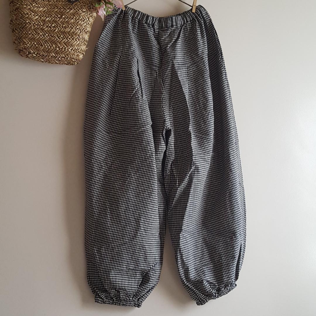新品　SM2☆チャコール／綿麻切替タックボリュームパンツ