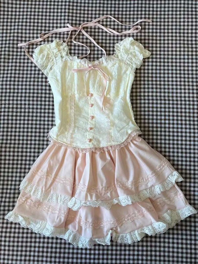 レースフリル付きノースリーブワンピースL