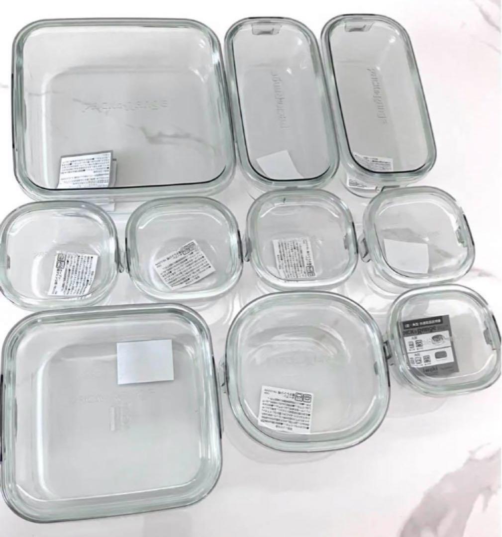 【新品】iwaki 耐熱ガラス保存容器 10点セット クールグレー