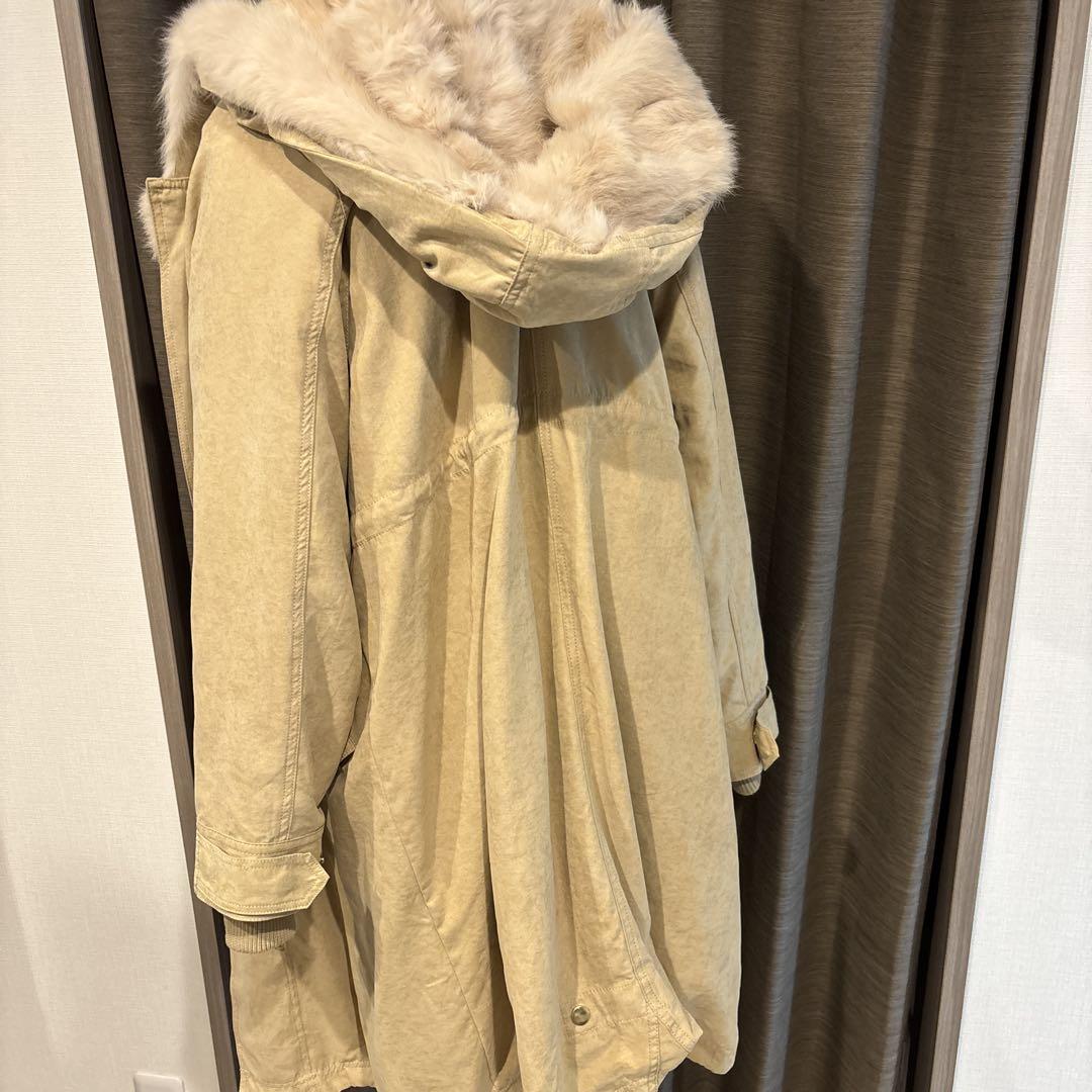 美品【LASUD】ファー付きベージュモッズコート レディース