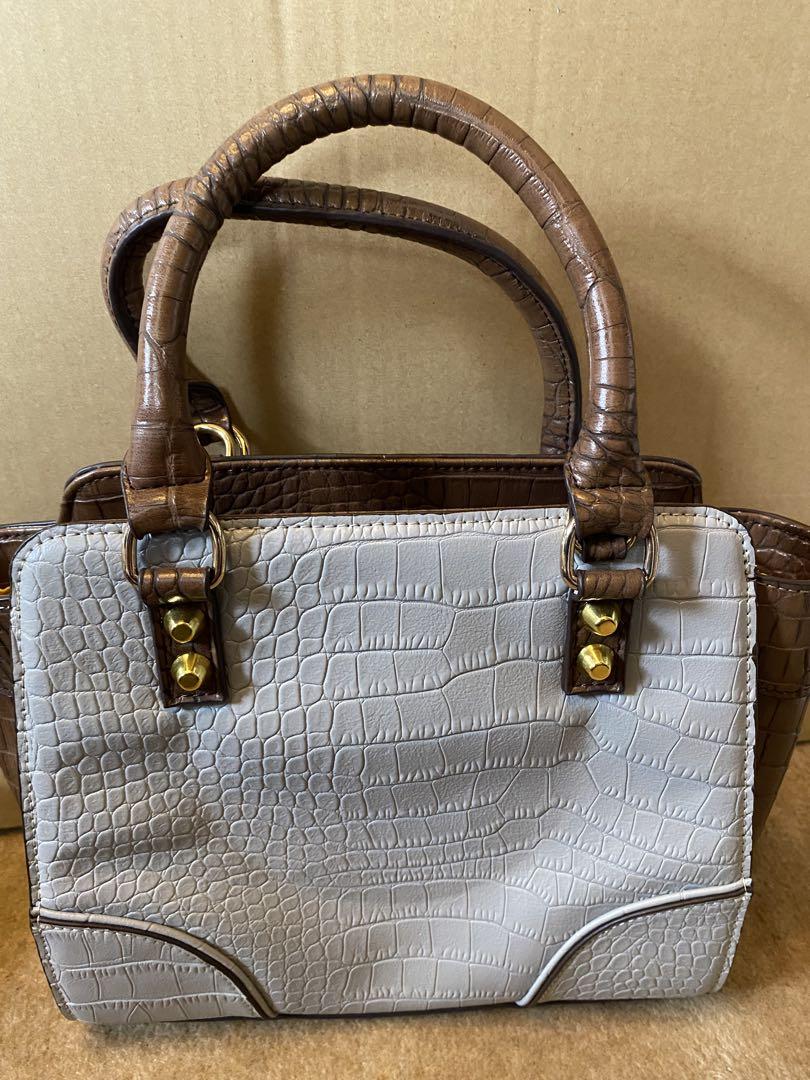 【B級品】牛本革クロコダイル型押しハンドバッグ グレー