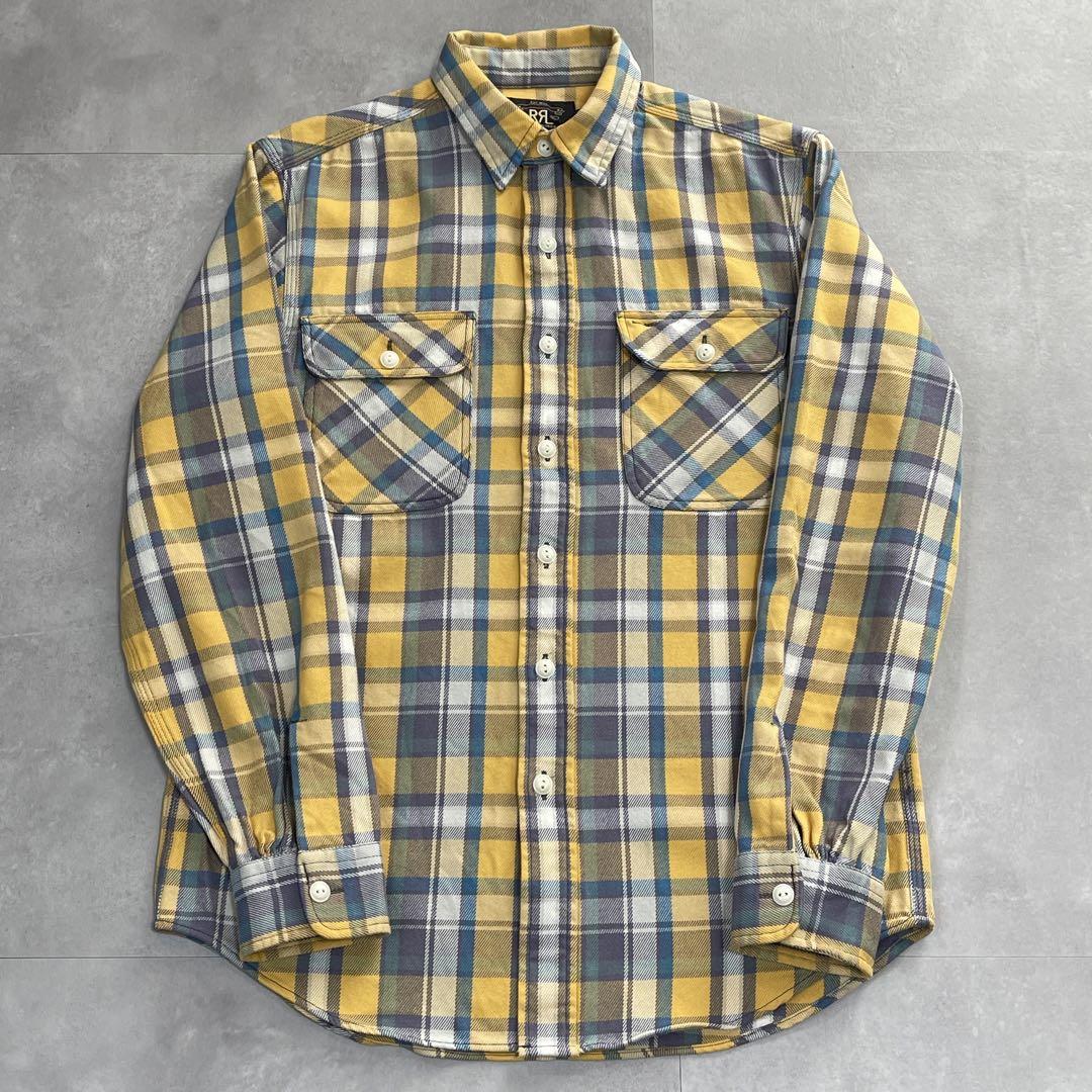美品 RRL ダブルアールエル チェックワークシャツ ユニオンチケット 黄色 M