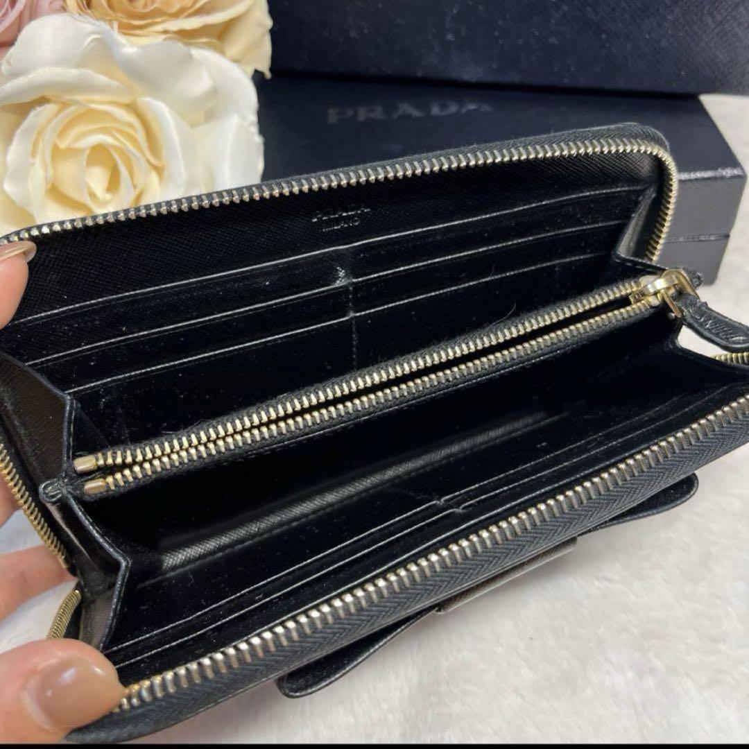 PRADA サフィアーノ　リボン　レザー 長財布 ブラック