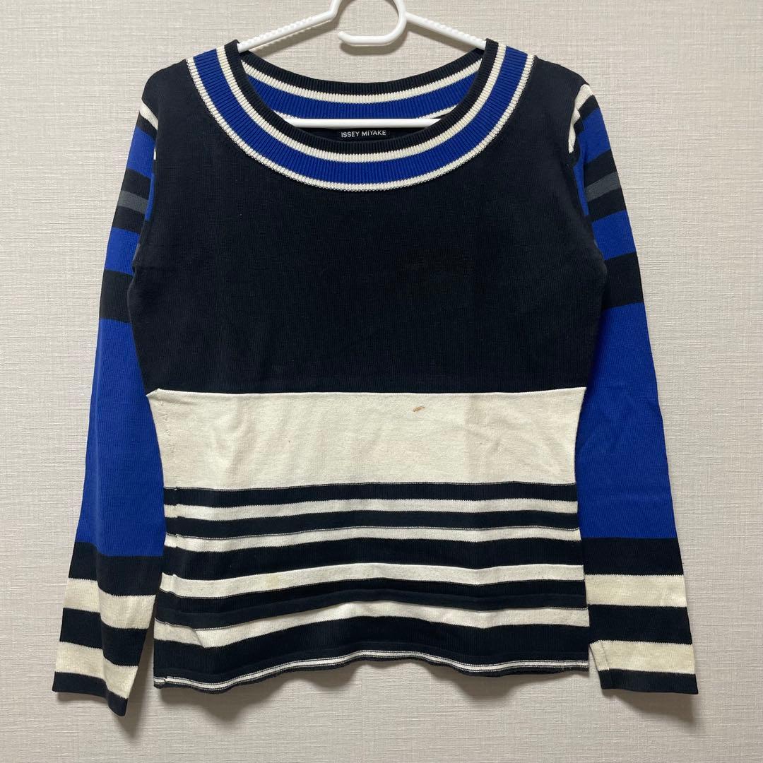 ISSEY MIYAKE イッセイミヤケ ストライプ 長袖トップスM・ISSEY MIYAKE