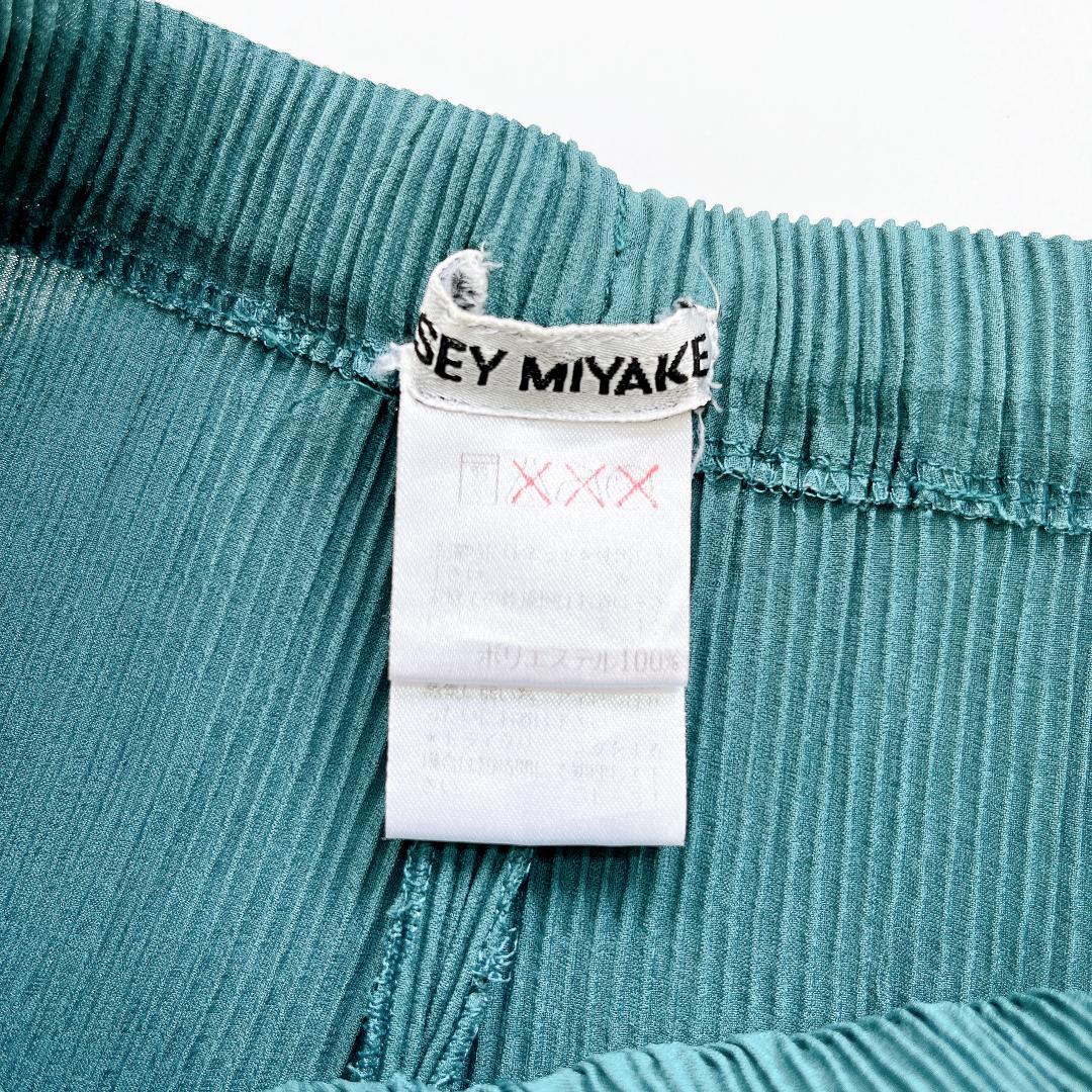 ISSEY MIYAKE プリーツ ワイドパンツ イージーパンツ 青緑 M