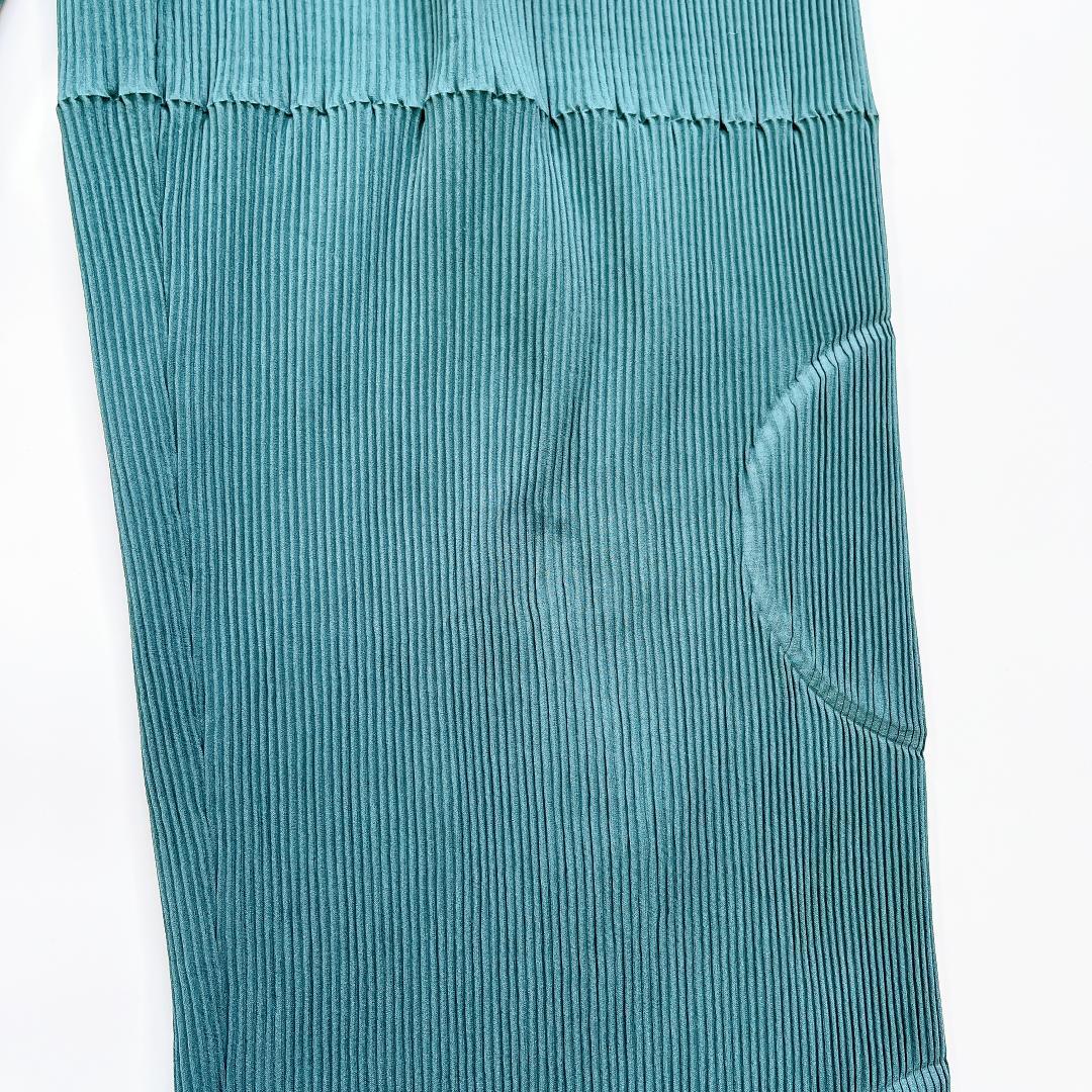 ISSEY MIYAKE プリーツ ワイドパンツ イージーパンツ 青緑 M