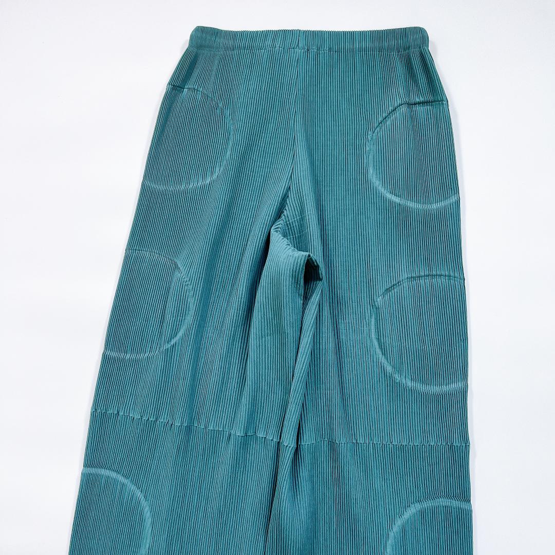ISSEY MIYAKE プリーツ ワイドパンツ イージーパンツ 青緑 M