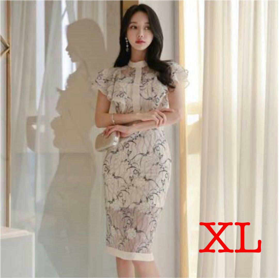 結婚式 ドレス インポート ミディアム丈 フレア レース 春服 XL パーティー