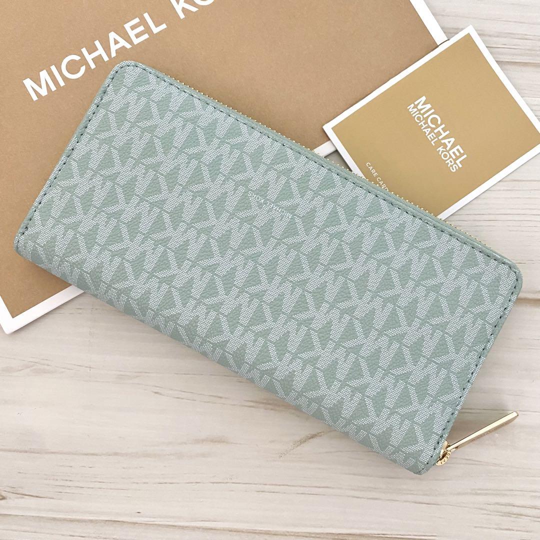 【希望者のみラッピング無料】 KORS 新品☆MICHAEL 折り財布グリーン 折り財布 シグネチャー 小物