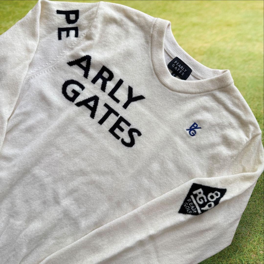 カシミヤ素材 パーリーゲイツ ニット M〜L相当 白 アイボリー セーター 4M・PEARLY GATES