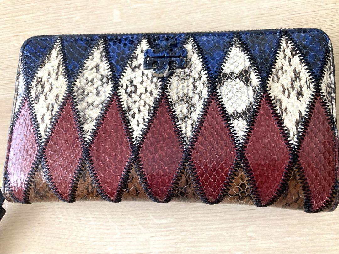 TORY BURCH（トリーバーチ）　パイソン蛇トリコロール柄　長財布