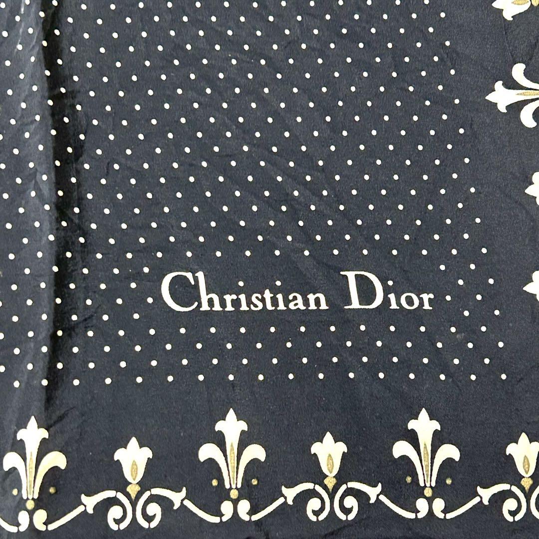 Dior シルク　76cm スカーフ　ブラック　ドット
