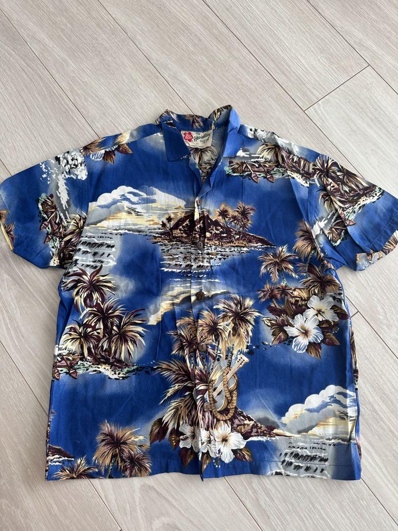 アメリカ購入ハワイHawaiiアロハ　シャツ古着ヴィンテージ　フラダンスUSA