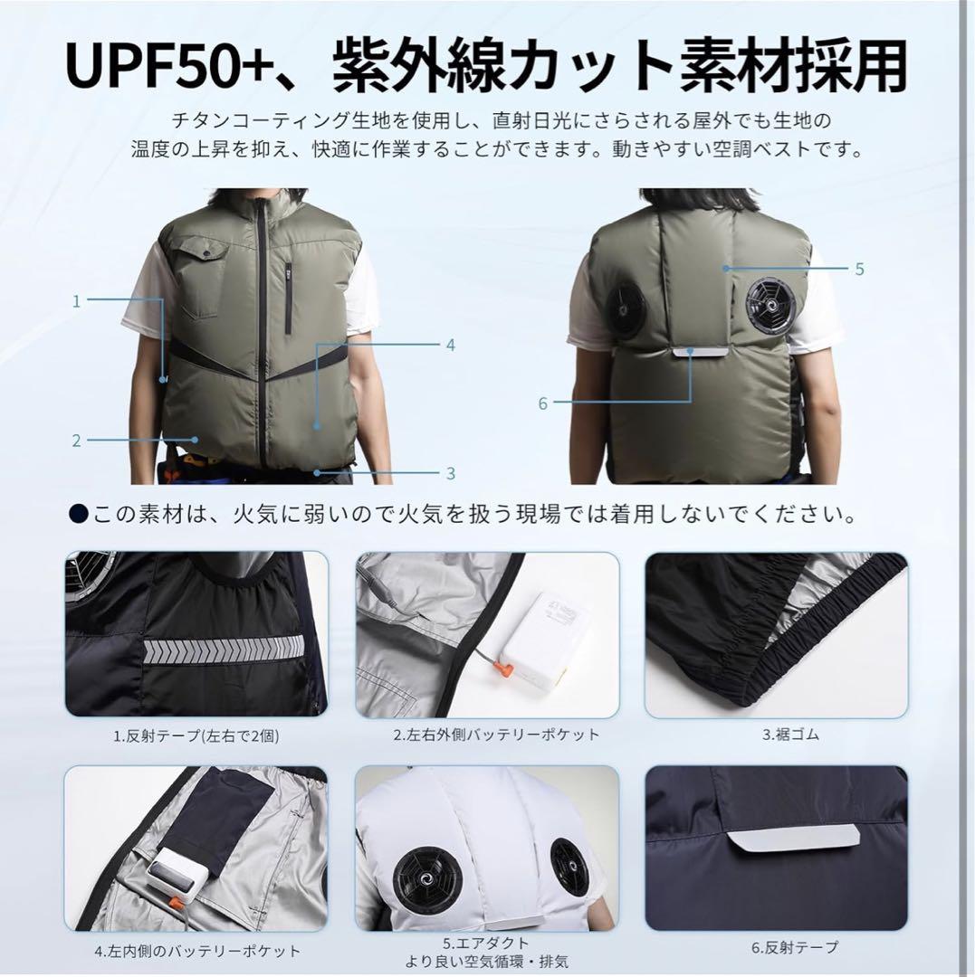 空調服 ファン付きベスト 4ファン 作業服 グレー XLサイズ 空調ベスト 空調服 作業服 ファン付きベスト 4ファン 空調ベスト グレー XL