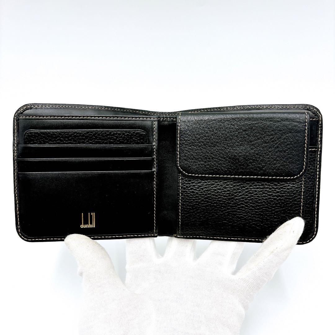 極美品 ＊ dunhill ダンヒル シボ革 二つ折り財布 ブラック 黒色