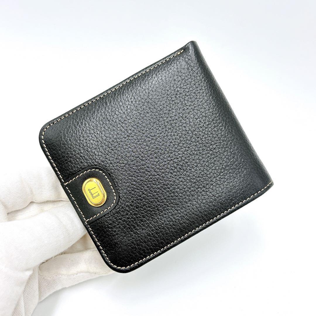 極美品 ＊ dunhill ダンヒル シボ革 二つ折り財布 ブラック 黒色